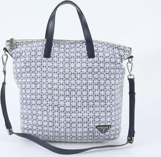 Prada Blue Leather Nylon Shoulder Bag Tote Bag (Pre-Owned)