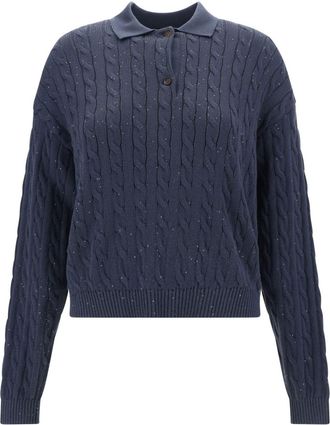 Brunello Cucinelli sequin-embellished cable-knit sweater - women - Cotton/Elastane - 36 - Blue