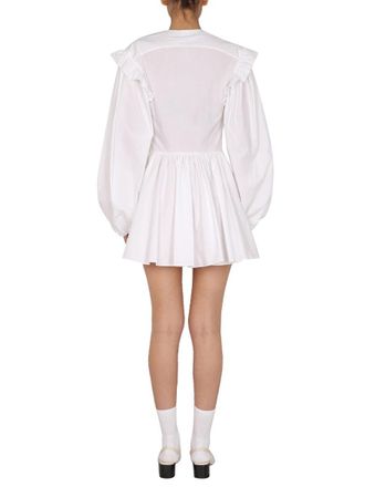 Patou V-Neck Balloon Sleeve Dress - White