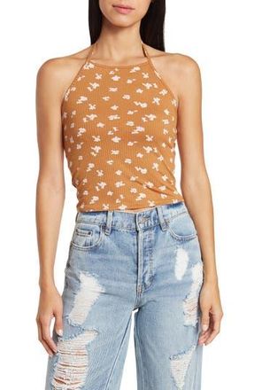 O'Neill Seashore Floral Rib Halter Top in Chipmunk at Nordstrom Rack, Size Large