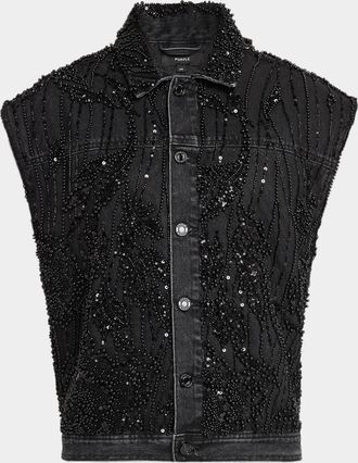 Purple Men & apos;s Embellished Mesh Cotton Vest