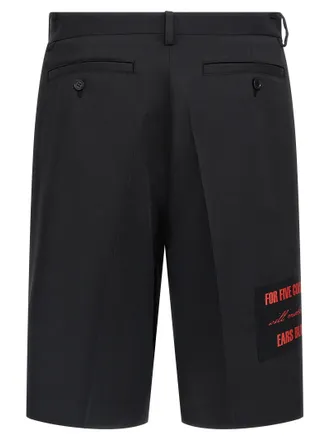 Undercover Graphic-Patch Wool Blend Bermuda Shorts - Black