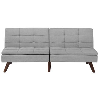 Beliani Sof&aacute; Cama Tapizado Acolchado 3 Plazas Gris Claro Click Clack Patas De Metal Respaldo Dividido Ronne
