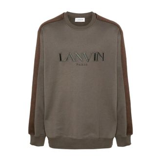 Lanvin Sweatshirts, male, Brown, Size: S Embroidered Logo Crew Neck Sweater