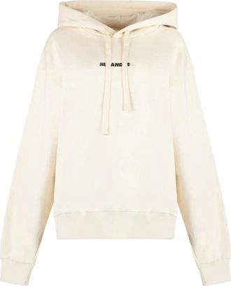 Jil Sander Witte hoodie met logoprint - Dames - Hoodies - Beige - XS - Katoen - Hoodies & sweatvesten