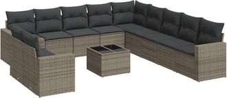 vidaXL Set De Sof&aacute;s De Jard&iacute;n 12 Pzas Con Cojines Rat&aacute;n Sint&eacute;tico Gris Vidaxl