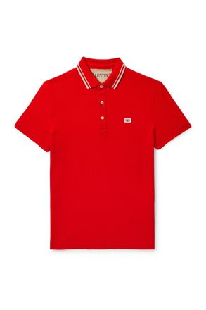 Valentino Garavani Logo-Appliquéd Striped Cotton-Piqué Polo Shirt