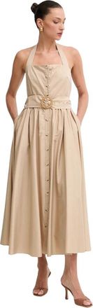 Fracomina Chemisier Midi Jurk - Dames - Casual kleedjes - Beige - M - Katoen - Kleedjes