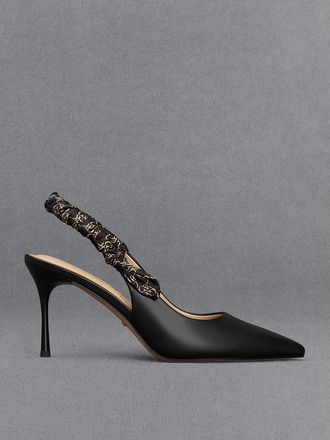 Charles & Keith Tully Leather Ruched Print Slingback Pumps
