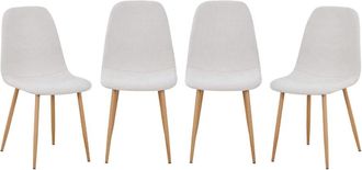 Sweeek Silla de madera y tela con patas color natural, set de 4, beige