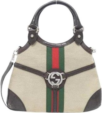 Gucci Pre-owned Handbags, female, Multicolor, Size: ONE SIZE Pre-owned Canvas Leather Shoulder Bag