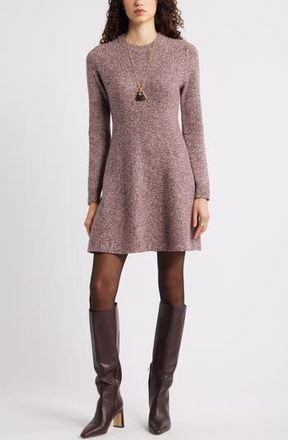 Nordstrom Marled Long Sleeve Wool & Cashmere Fit & Flare Minidress in Burgundy Marl at Nordstrom Rack, Size Xx-Large