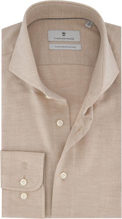 Thomas Maine overhemd beige gem&ecirc;leerd wide collar