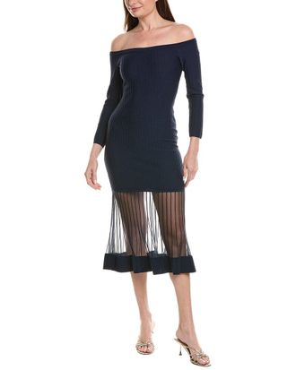 Milly Milly Off The Shoulder Sheer Knit Midi Dress