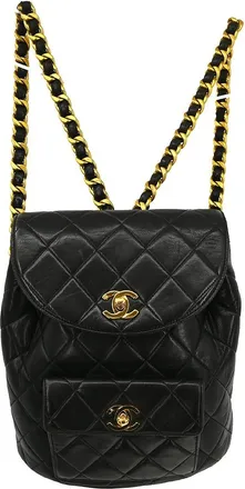 Chanel Vintage Cc Pocket Quilted Lambskin Black Leather Backpack Bag (Pre-Owned)