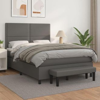 vidaXL Vidaxl - Cama Box Spring Con Colch&oacute;n Cuero Sint&eacute;tico Gris 140x200 Cm