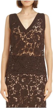 P.A.R.O.S.H. Donkerbruine Kant Top - Dames - Tops zonder mouwen - Bruin - XS - Katoen - Tops