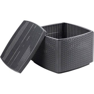 Dmora Tavolino da esterno Faenza, Tavolino contenitore multiuso, Ripiano basso effetto rattan, 100% Made in Italy, 53x53h40 cm, Antracite
