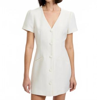 French Connection Structured Taffeta V Neck Short Sleeve Mini Dress In Parchment
