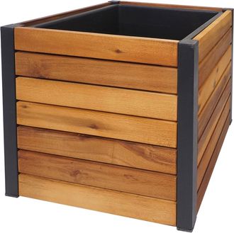 Hhg [nunca Usado] Jardinera Hhg-581, Jardinera Elevada, Para Exterior, De Madera De Acacia Con Certificaci&oacute;n Mvg Y Aluminio, 32 X 34 X 34 Cm, Marr&oacute;n