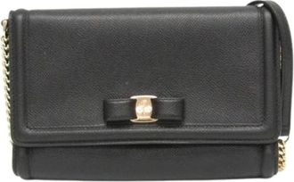 Ferragamo Pre-owned Cross Body Bags, female, Black, Size: ONE SIZE Pre-owned Leather Shoulder Bag