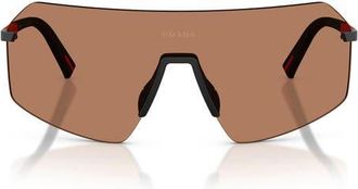 Prada 136mm Shield Sunglasses in Black /Solid Brown at Nordstrom