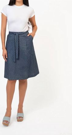 Cameo Chambray Wrap Skirt In Blue