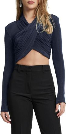 Bardot Aliyah Long Sleeve Crop Top in Navy at Nordstrom, Size Medium