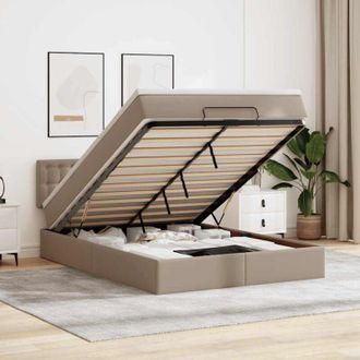 vidaXL Cama Otomana Colch&oacute;n Y Led Cuero Sint&eacute;tico Capuchino 140x190cm Vidaxl