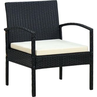 vidaXL Sill&oacute;n De Jard&iacute;n Con Coj&iacute;n Rat&aacute;n Sint&eacute;tico Negro Vidaxl