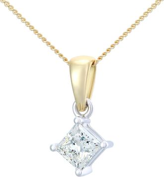 Jewelco London 18ct Gold Princess 1/2ct Diamond Solitaire Pendant Necklace 18 - PP0AXL4837Y18JPK