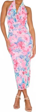 Lulus Womens Venus And Floral Mesh Backless Midi Dress In Teal & Pink