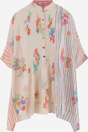 P&eacute;ro zijden en katoenen overhemd met bloemmotief