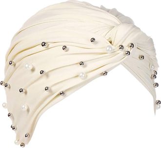 Generic Womens Turban with Beads Elastic Headband Beani Muslim Elegant Turban Summer Hijab Chemo Hat Beanie Hat Bandana Hair Breathable Sun Protection Chemo C