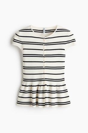 H&M Short-sleeved Peplum Cardigan in Cream/striped at Nordstrom, Size Xx-Large