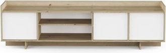 Calicosy Mueble de tv 3 puertas 1 nicho decorado en roble real y blanco l183 cm
