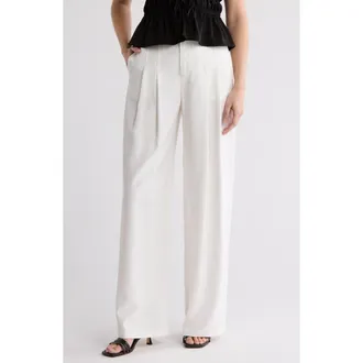 Wayf High Rise Pleated Wide Leg Pants in Ivory at Nordstrom Rack, Size X-Large