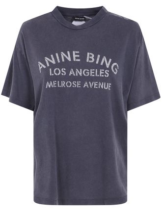 Anine Bing T-Shirt Cotone Nero Cade Tee Melrose Stencil