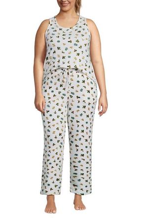 Lands End Brushed Cozy Waffle Jersey 3 Piece Pajama Set - Tank Top Pant and Robe in Ivory Holly at Nordstrom, Size 2X