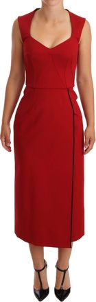 Dolce & Gabbana Red Sweetheart Sleeveless Midi Stretch Womens Dress