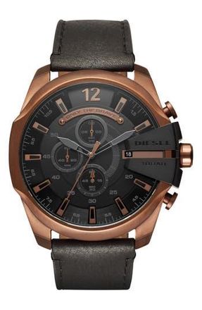 Diesel DIESEL Mens Mega Chief Chronograph Copper-Tone and Black Leather Strap Watch, 51mm at Nordstrom Rack