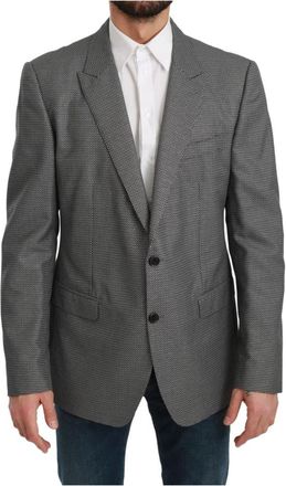 Dolce & Gabbana Grijze Fantasiepatroon Slim Fit Blazer - Heren - Blazers - Grijs - 2XL - Wol - Jassen