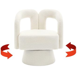 Urban Meuble Sill&oacute;n redondo giratorio 360&deg; en tela boucl&eacute; beige, dise&ntilde;o moderno