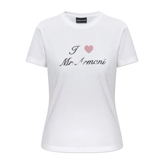 Emporio Armani I Love Mr Armani ASV Print Stretch Jersey T-shirt - Dames - T-shirts - Wit - L - Katoen - Tops