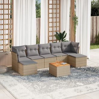 vidaXL Juego De Sof&aacute;s Jard&iacute;n Con Cojines Beige Mezcla 8 Pzas Rat&aacute;n Pe Vidaxl