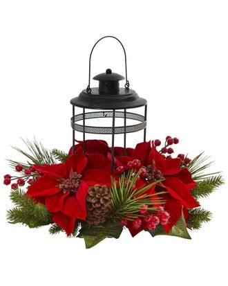 Nearly Natural Poinsettia Berry Pine Artificial Arrangement Candelabrum