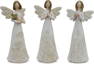 Melrose International Set Of 3 Beige Floral Etched Angel Figurine