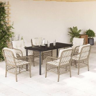 vidaXL Set Comedor De Jard&iacute;n 7 Pzas Con Cojines Rat&aacute;n Sint&eacute;tico Beige Vidaxl