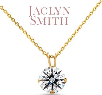 Jaclyn Smith 1/2 Carat Moissanite Solitaire Necklace In Yellow Gold With Free Chain