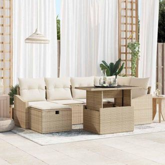 vidaXL Vidaxl - Conjunto De Sof&aacute; De Jard&iacute;n Con Coj&iacute;n 7 Pcs Beige Polirat&aacute;n